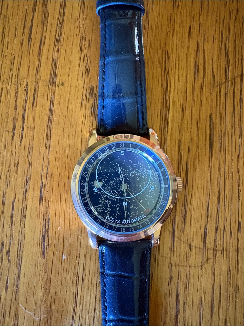 Olevs Automatic Men's Starry Sky Dial Watch in navy and gold